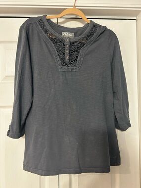Cabela's Women's Dark Gray Crochet-Trim Henley Tunic